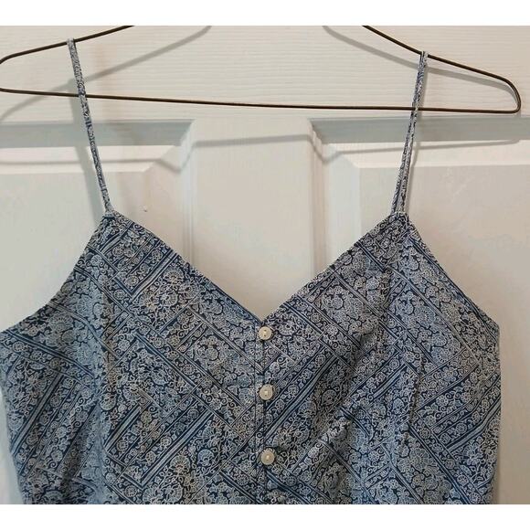 American Eagle Floral Crop Tank Top Blue White Womens Size Med Cottage Peasant - Picture 2 of 10